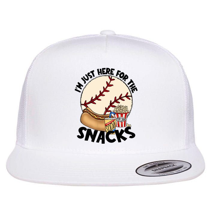 Retro I'm Just Here For The Snacks Funny Baseball Lover Flat Bill Trucker Hat
