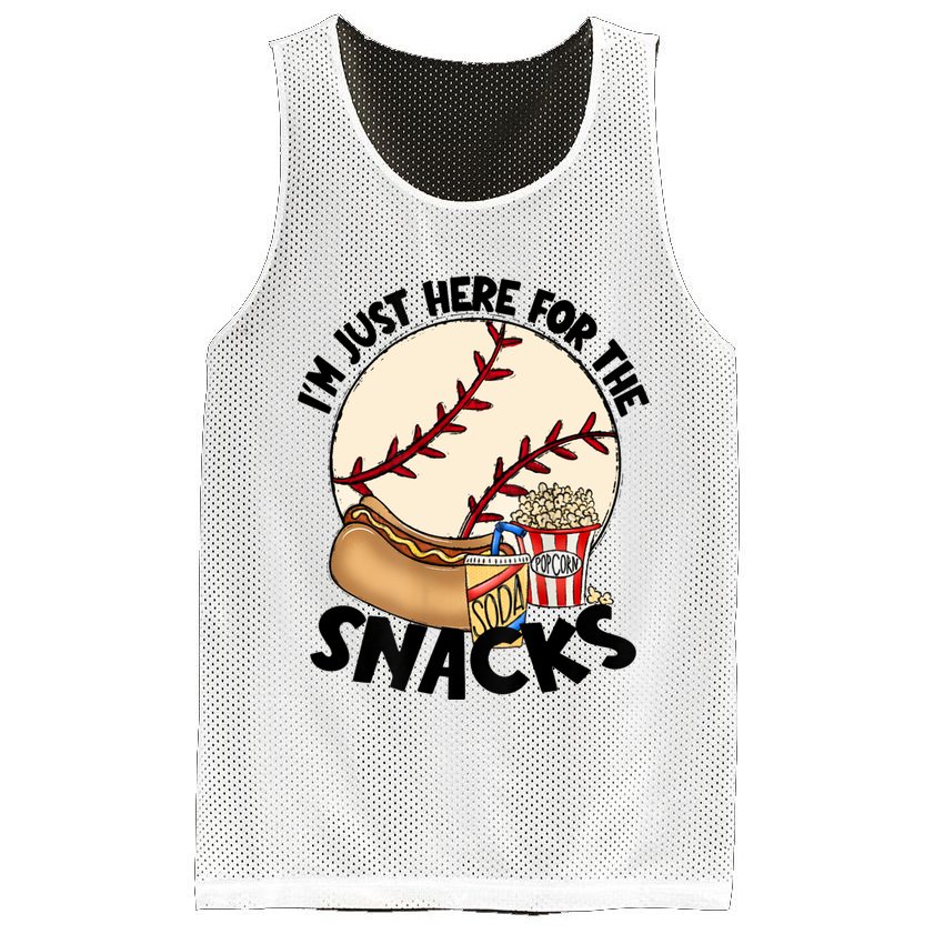 Retro I'm Just Here For The Snacks Funny Baseball Lover Mesh Reversible Basketball Jersey Tank