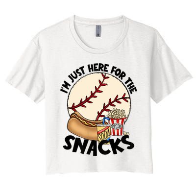 Retro I'm Just Here For The Snacks Funny Baseball Lover Women's Crop Top Tee