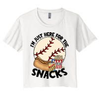 Retro I'm Just Here For The Snacks Funny Baseball Lover Women's Crop Top Tee