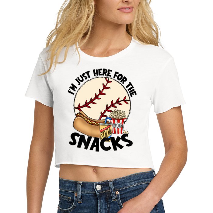 Retro I'm Just Here For The Snacks Funny Baseball Lover Women's Crop Top Tee
