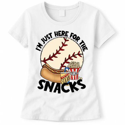 Retro I'm Just Here For The Snacks Funny Baseball Lover Womens T-Shirt