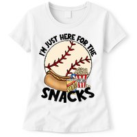 Retro I'm Just Here For The Snacks Funny Baseball Lover Womens T-Shirt