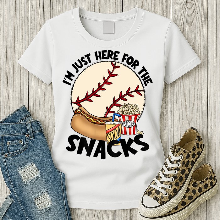 Retro I'm Just Here For The Snacks Funny Baseball Lover Womens T-Shirt