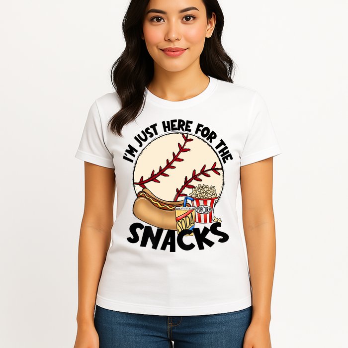 Retro I'm Just Here For The Snacks Funny Baseball Lover Womens T-Shirt