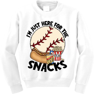 Retro I'm Just Here For The Snacks Funny Baseball Lover Kids Sweatshirt