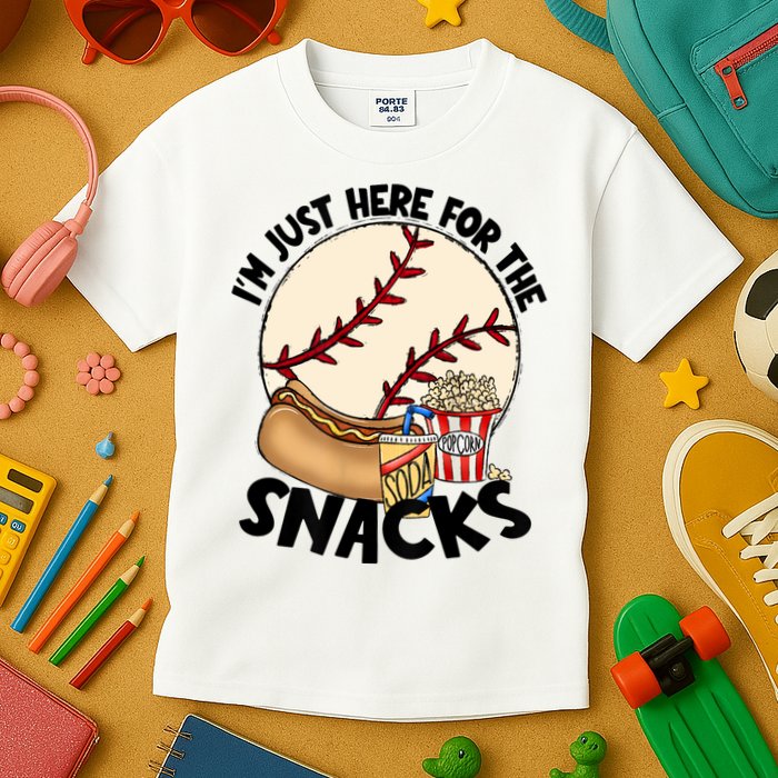 Retro I'm Just Here For The Snacks Funny Baseball Lover Kids T-Shirt