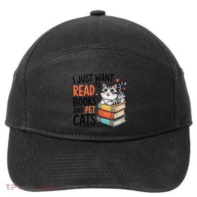 Retro I Just Want To Read Books And Pet Cats Cat 7-Panel Snapback Hat