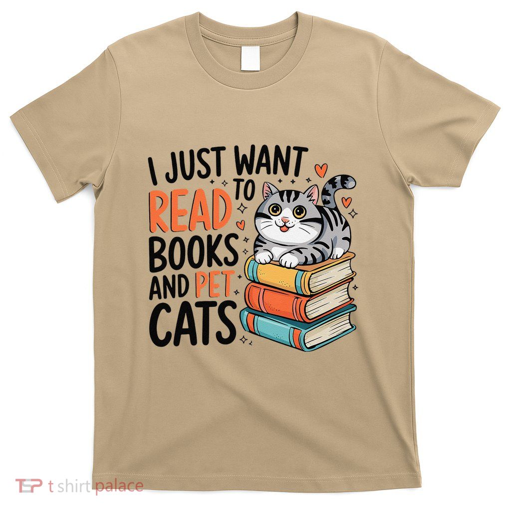 Retro I Just Want To Read Books And Pet Cats Cat T-Shirt