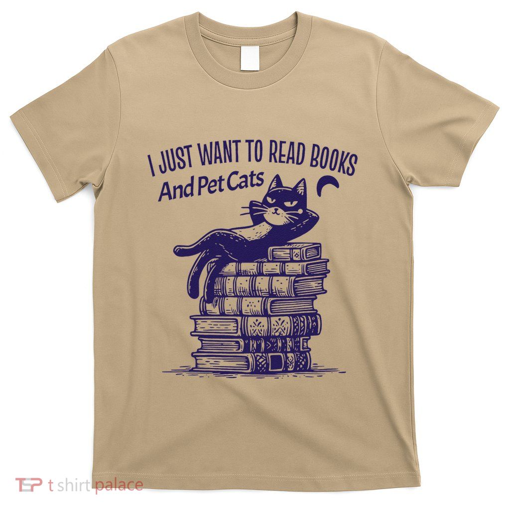 Retro I Just Want To Read Books And Pet Cats Cat T-Shirt