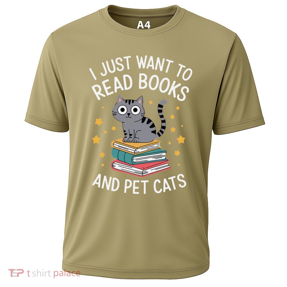 Retro I Just Want To Read Books And Pet Cats Design Cooling Performance Crew T-Shirt