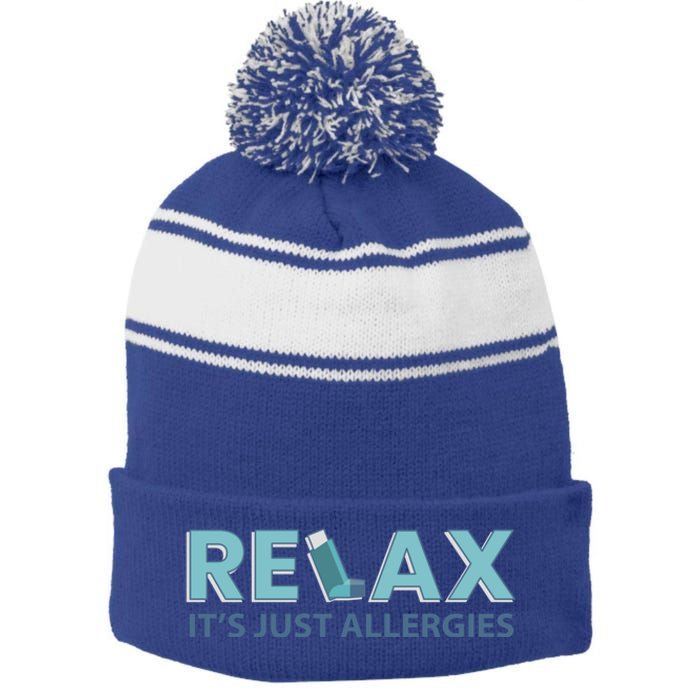 Relax It's Just Allergies Gift Stripe Pom Pom Beanie