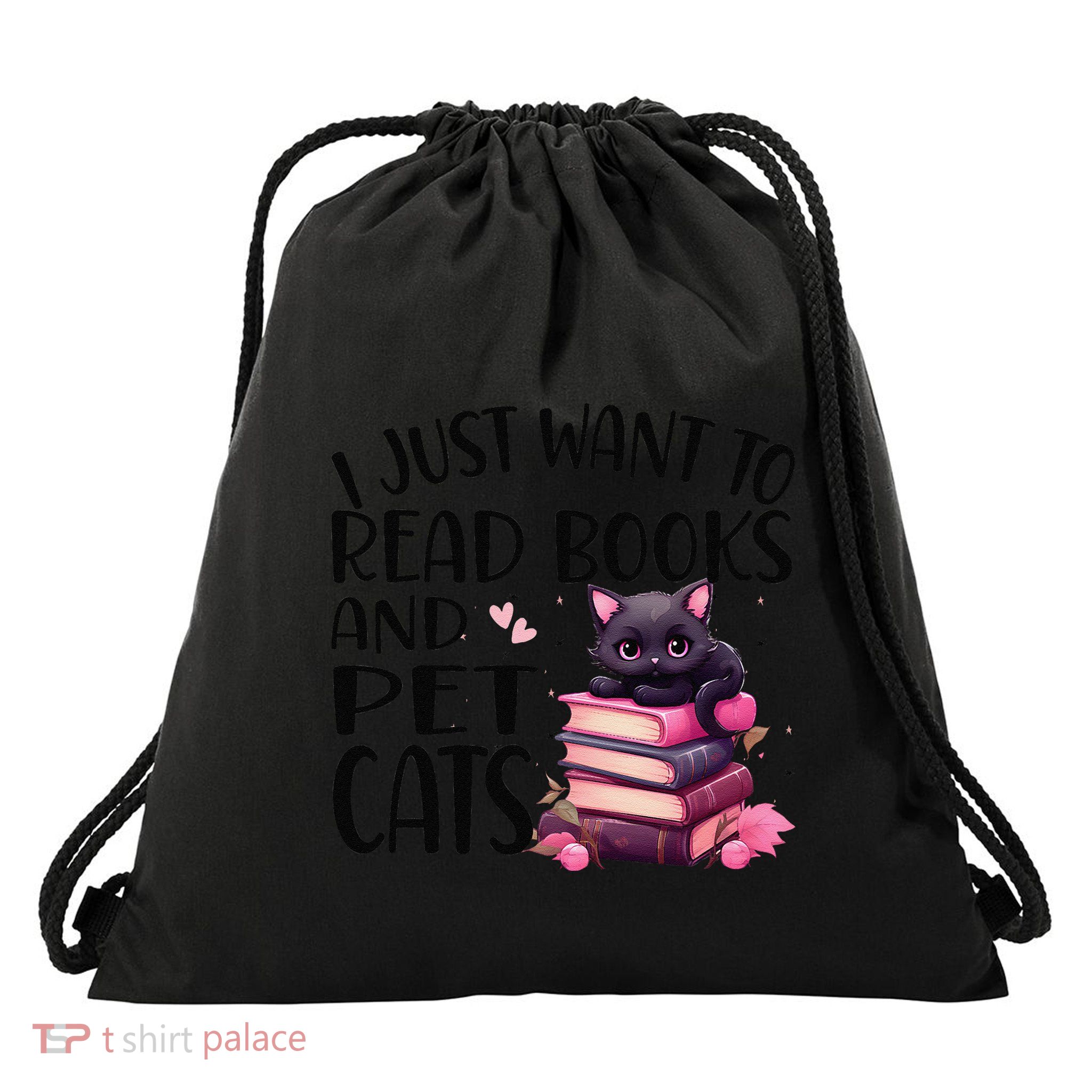 Retro I Just Want To Read Books And Pet Cats Cat Drawstring Bag