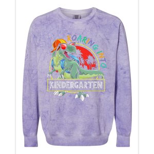 Roaring Into Kindergarten Dinosaur Trex Back To School Gift Colorblast Crewneck Sweatshirt