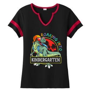 Roaring Into Kindergarten Dinosaur Trex Back To School Gift Ladies Halftime Notch Neck Tee