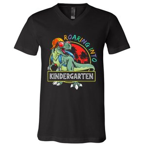 Roaring Into Kindergarten Dinosaur Trex Back To School Gift V-Neck T-Shirt