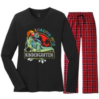 Roaring Into Kindergarten Dinosaur Trex Back To School Gift Women's Long Sleeve Flannel Pajama Set 