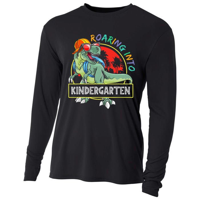 Roaring Into Kindergarten Dinosaur Trex Back To School Gift Cooling Performance Long Sleeve Crew