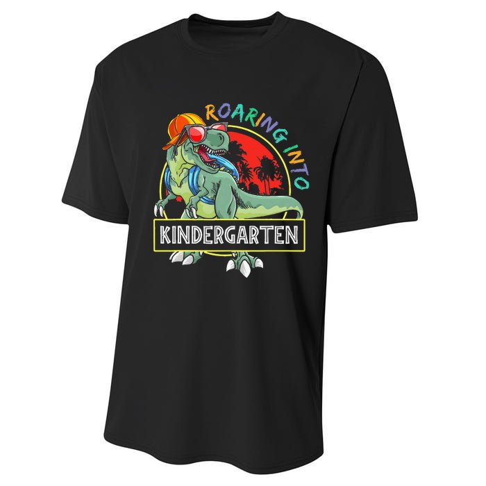 Roaring Into Kindergarten Dinosaur Trex Back To School Gift Performance Sprint T-Shirt