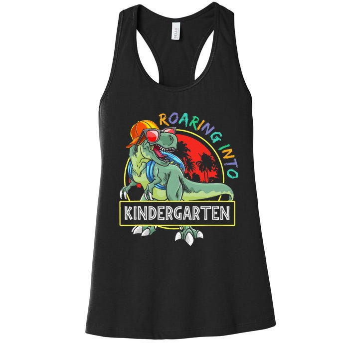 Roaring Into Kindergarten Dinosaur Trex Back To School Gift Women's Racerback Tank