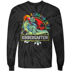 Roaring Into Kindergarten Dinosaur Trex Back To School Gift Tie-Dye Long Sleeve Shirt