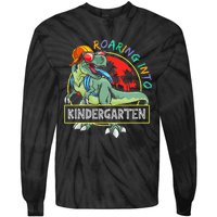 Roaring Into Kindergarten Dinosaur Trex Back To School Gift Tie-Dye Long Sleeve Shirt