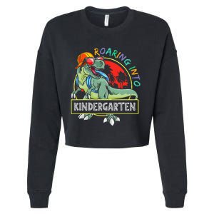 Roaring Into Kindergarten Dinosaur Trex Back To School Gift Cropped Pullover Crew