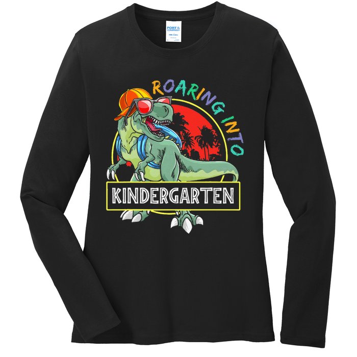 Roaring Into Kindergarten Dinosaur Trex Back To School Gift Ladies Long Sleeve Shirt