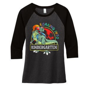 Roaring Into Kindergarten Dinosaur Trex Back To School Gift Women's Tri-Blend 3/4-Sleeve Raglan Shirt