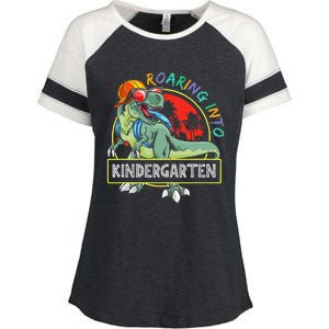 Roaring Into Kindergarten Dinosaur Trex Back To School Gift Enza Ladies Jersey Colorblock Tee