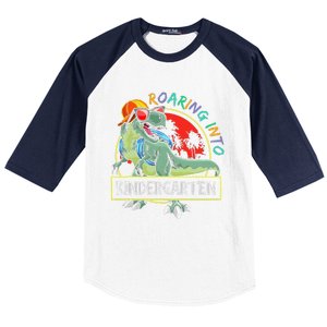 Roaring Into Kindergarten Dinosaur Trex Back To School Gift Baseball Sleeve Shirt