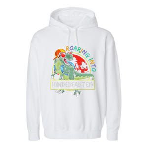 Roaring Into Kindergarten Dinosaur Trex Back To School Gift Garment-Dyed Fleece Hoodie