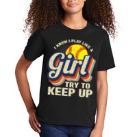 Retro I Know I Play Like A Try To Keep Up Softball Kids T-Shirt