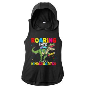 Roaring Into Kindergarten Dinosaur Back To School Ladies PosiCharge Tri-Blend Wicking Draft Hoodie Tank