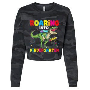 Roaring Into Kindergarten Dinosaur Back To School Cropped Pullover Crew