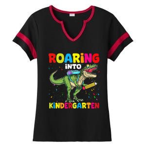 Roaring Into Kindergarten Dinosaur Back To School Ladies Halftime Notch Neck Tee