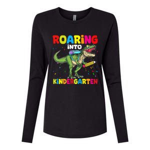 Roaring Into Kindergarten Dinosaur Back To School Womens Cotton Relaxed Long Sleeve T-Shirt