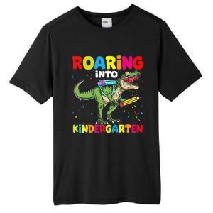 Roaring Into Kindergarten Dinosaur Back To School Tall Fusion ChromaSoft Performance T-Shirt