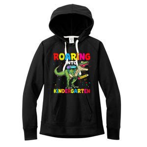 Roaring Into Kindergarten Dinosaur Back To School Women's Fleece Hoodie