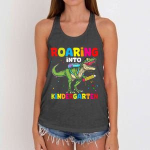 Roaring Into Kindergarten Dinosaur Back To School Women's Knotted Racerback Tank