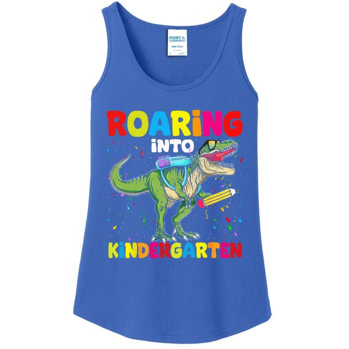 Roaring Into Kindergarten Dinosaur Back To School Ladies Essential Tank