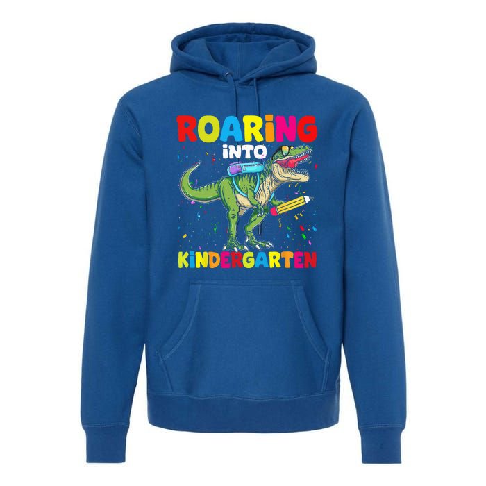 Roaring Into Kindergarten Dinosaur Back To School Premium Hoodie