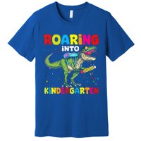 Roaring Into Kindergarten Dinosaur Back To School Premium T-Shirt