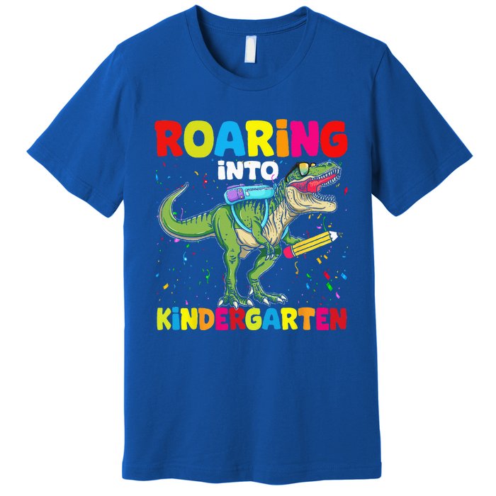 Roaring Into Kindergarten Dinosaur Back To School Premium T-Shirt