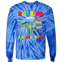 Roaring Into Kindergarten Dinosaur Back To School Tie-Dye Long Sleeve Shirt