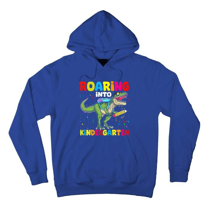 Roaring Into Kindergarten Dinosaur Back To School Tall Hoodie