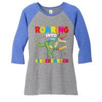 Roaring Into Kindergarten Dinosaur Back To School Women's Tri-Blend 3/4-Sleeve Raglan Shirt