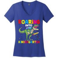 Roaring Into Kindergarten Dinosaur Back To School Women's V-Neck T-Shirt