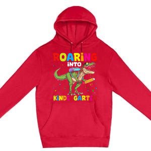 Roaring Into Kindergarten Dinosaur Back To School Premium Pullover Hoodie