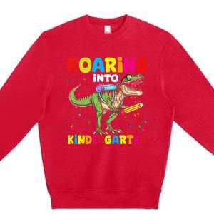 Roaring Into Kindergarten Dinosaur Back To School Premium Crewneck Sweatshirt